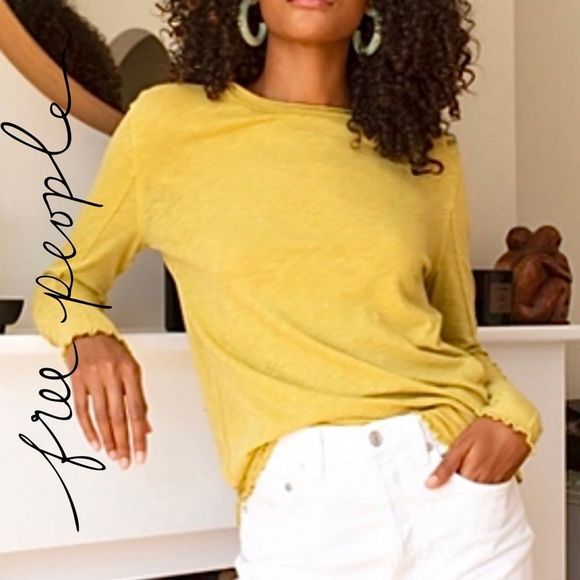 Free People Tops - Free People We The Free Aurora Long Sleeve Tee in Teen Spirit (citron) Sz Small